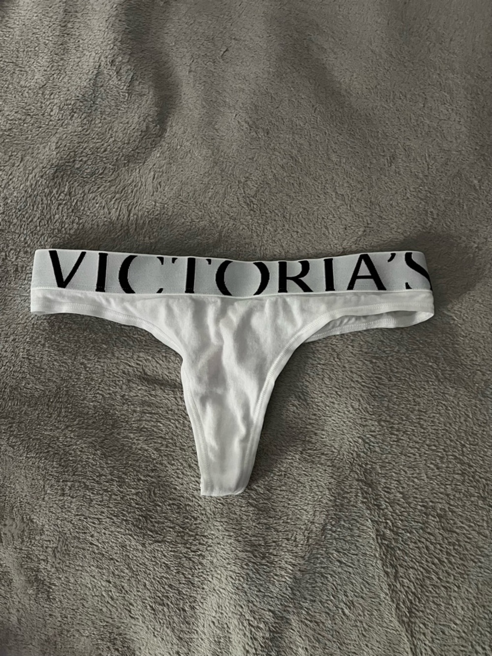 Victoria's Secret White Logo Cotton Thong - Girls' Bottoms